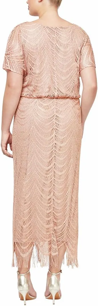 S.L. Fashions Women's Plus Size Metallic Blouson Crochet Dress