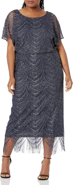 S.L. Fashions Women's Plus Size Metallic Blouson Crochet Dress