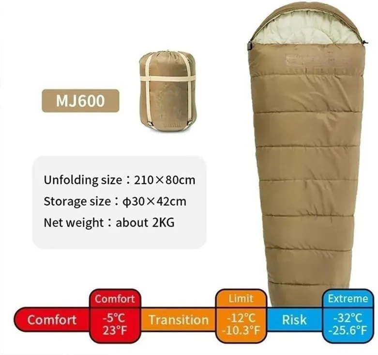 Sleeping Bag MJ300-1℃ Lightweight MJ600-12℃ Mummy-Type Sleeping Bag Outdoor Camping Cotton Winter Sleeping Bag