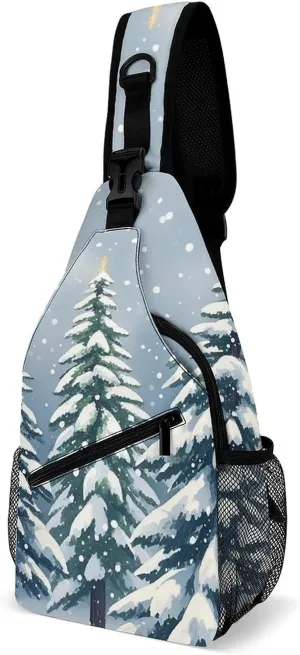 Sling Bag for Women Men Chest Bag Snowy Forest Crossbody Bag Small Sling Backpack Daypack Fanny Packs