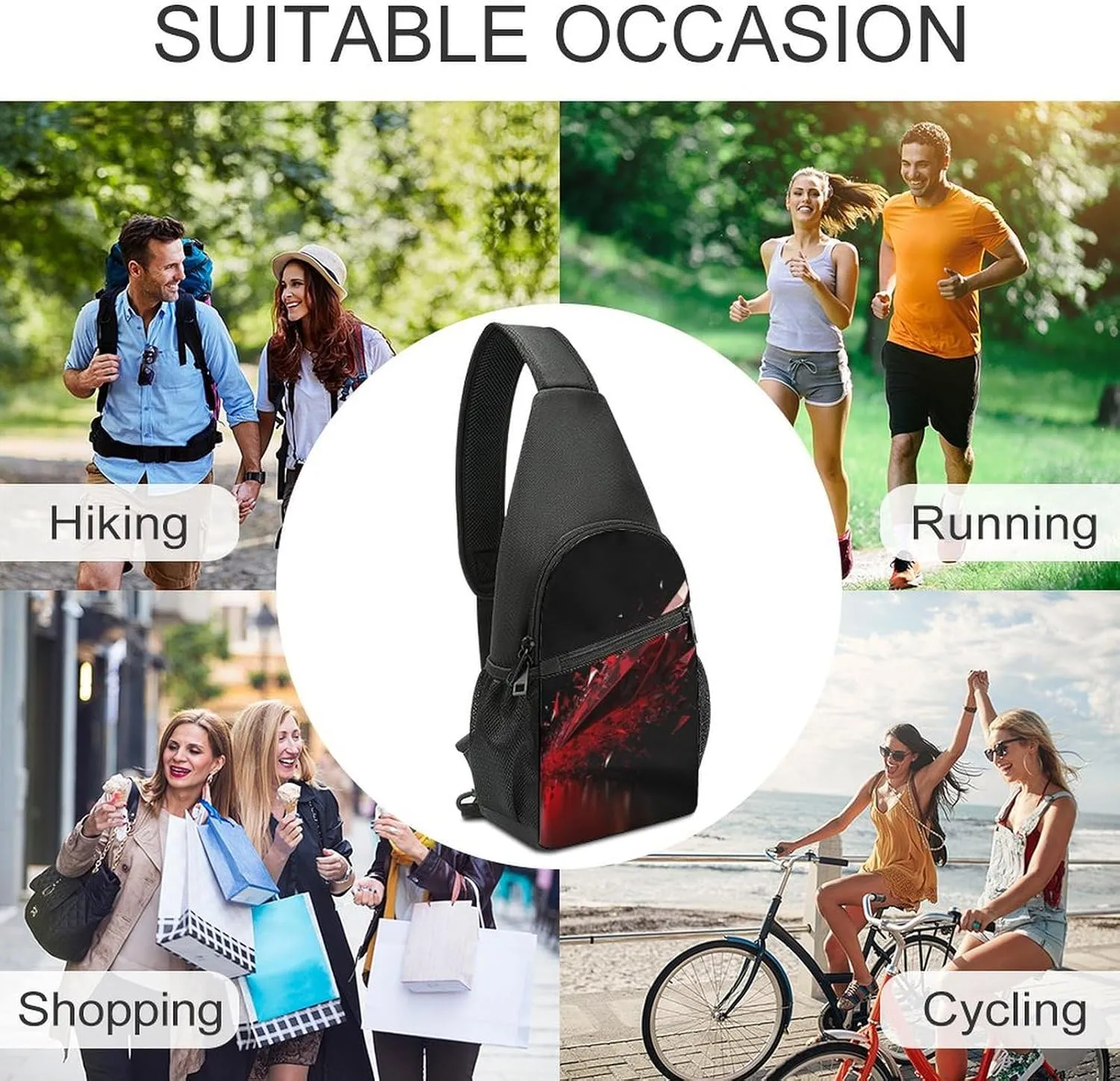 Sling Bag for Women Men Crossbody Bag Chest Bag Boats on Beach Sling Backpack Fanny Packs Travel Hiking Daypack