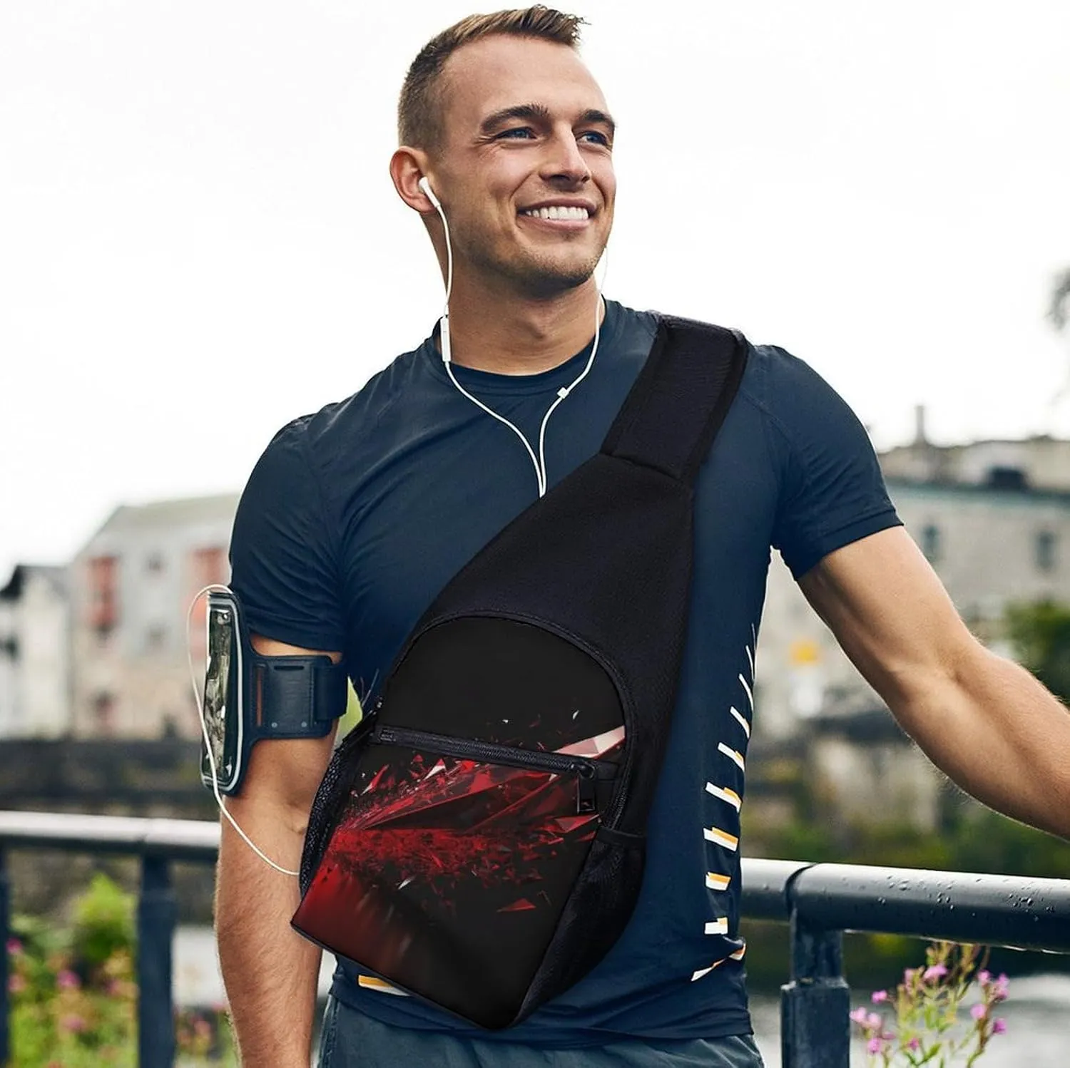 Sling Bag for Women Men Crossbody Bag Chest Bag Boats on Beach Sling Backpack Fanny Packs Travel Hiking Daypack