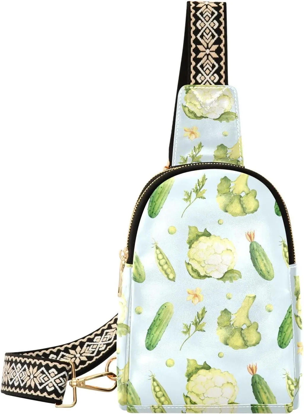 Sling Bag Leather Crossbody Bags Cauliflower and Cucumbers Waist Packs Fanny Pack Chest Bag Travel Purse for Women Traveling Daily Shopping