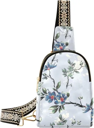 Sling Bag Leather Crossbody Bags Relief Flower Blooming Waist Packs Fanny Pack Chest Bag Travel Purse for Women Traveling Daily Shopping