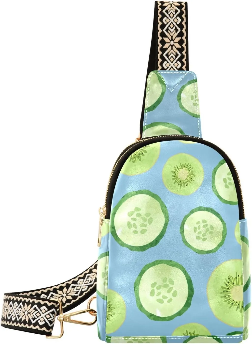 Sling Bag Leather Crossbody Bags Watercolor Cucumber Slices Waist Packs Fanny Pack Chest Bag Travel Purse for Women Traveling Daily Shopping