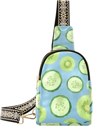 Sling Bag Leather Crossbody Bags Watercolor Cucumber Slices Waist Packs Fanny Pack Chest Bag Travel Purse for Women Traveling Daily Shopping