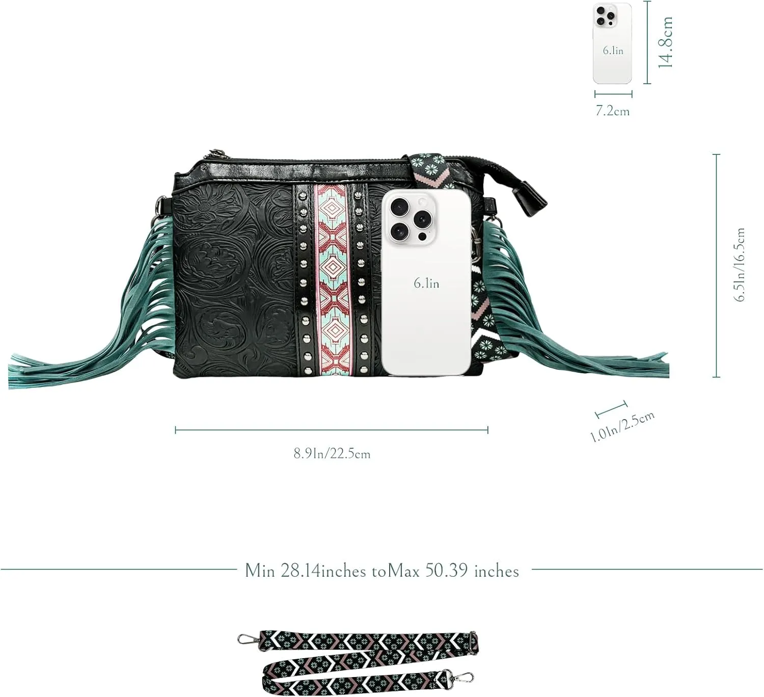 Small Crossbody Handbag for Women, Fringe Tassel Shoulder Purse, Western Wristlet Wallet