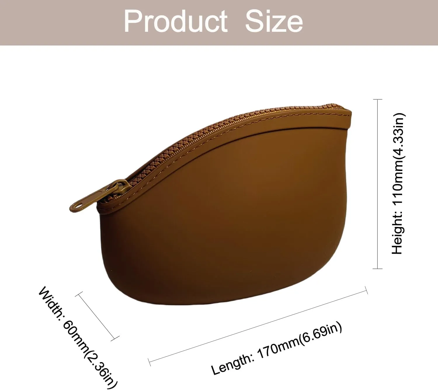 Small Makeup Bag Premium Silicone Purse Bag Multifunctional Essential Zipper Pouch Water and Heat Resistant (Brown)