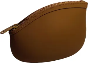 Small Makeup Bag Premium Silicone Purse Bag Multifunctional Essential Zipper Pouch Water and Heat Resistant (Brown)