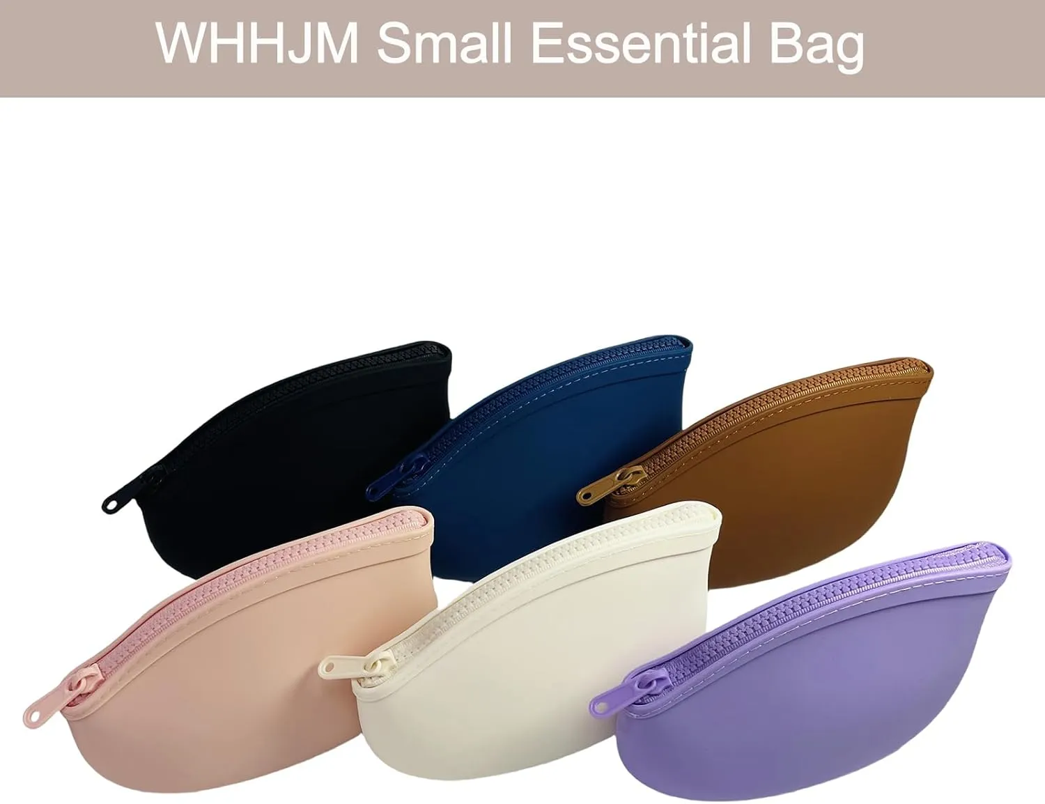 Small Makeup Bag Premium Silicone Purse Bag Multifunctional Essential Zipper Pouch Water and Heat Resistant (Brown)