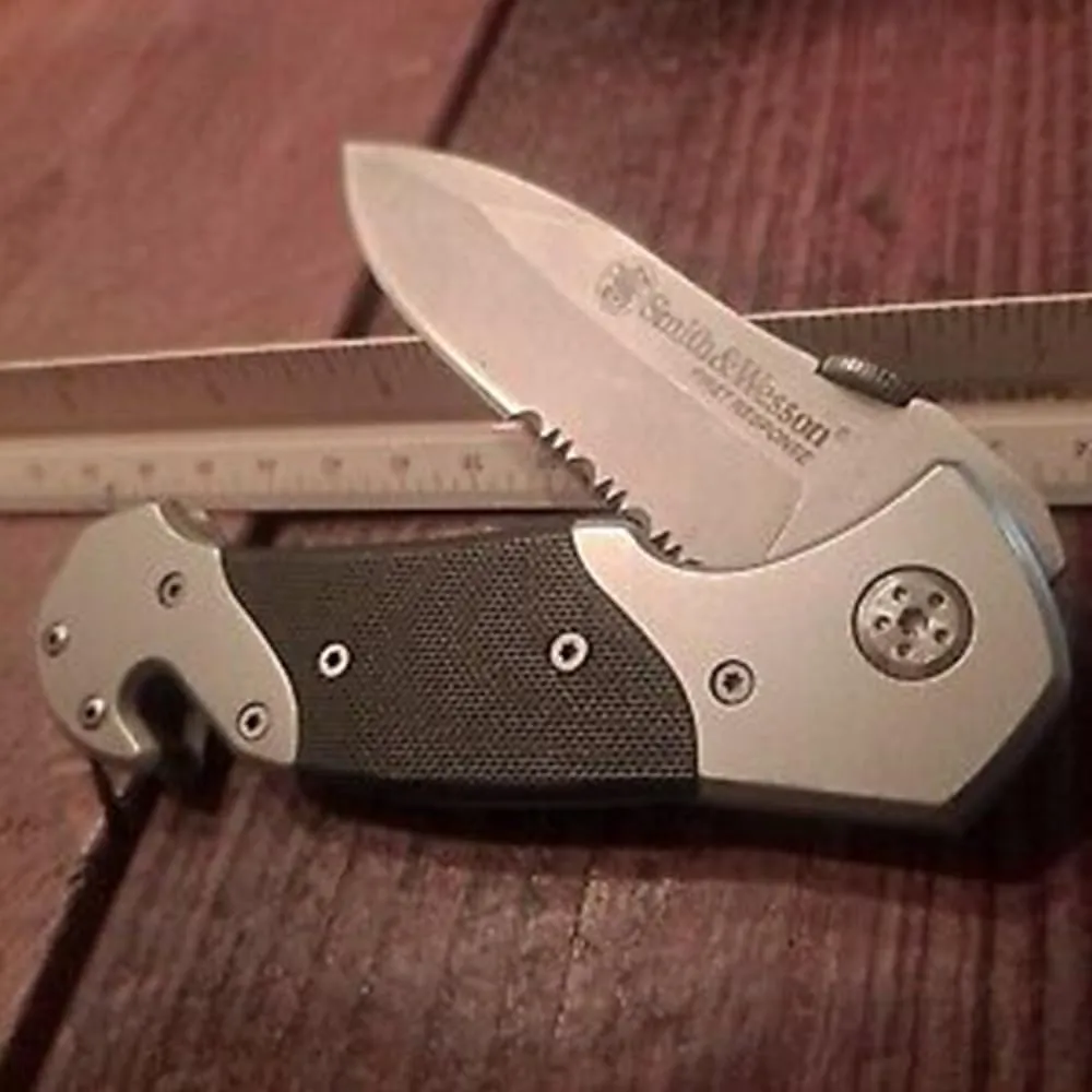 Smith & Wesson 8in High Carbon S.S. Folding Knife with 3.3in Drop Point Blade and S.S. with G-10 Inlay Handle for Outdoor, Tactical, Survival and EDC