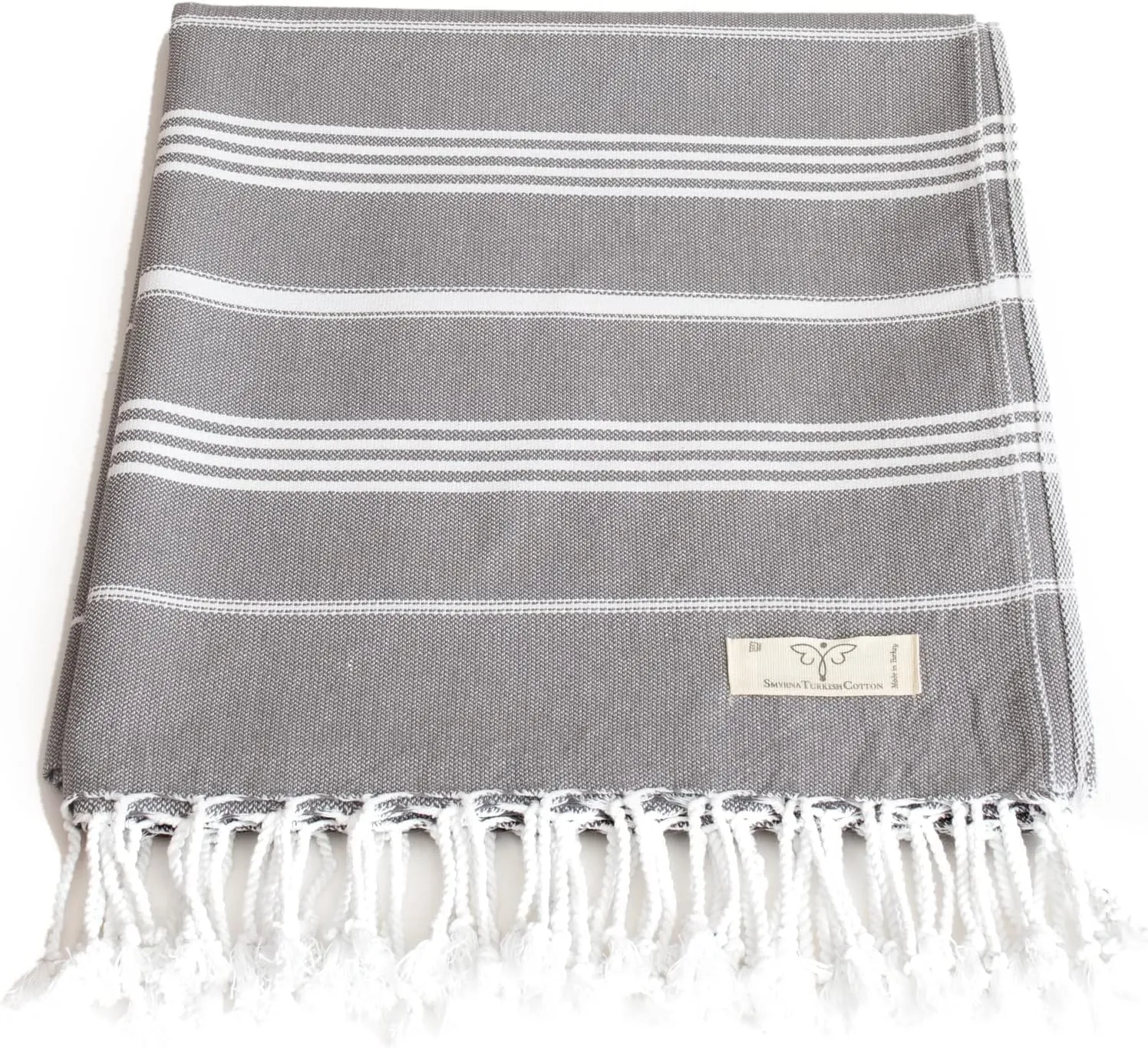 SMYRNA TURKISH COTTON Beach Blanket – Sand-Free Oversized Beach Throw 50x60 – Quick-Dry Lightweight Turkish Towel for Beach, Pool, Picnic & Outdoor Travel – Eco-Friendly Recycled Cotton, Dark Gray