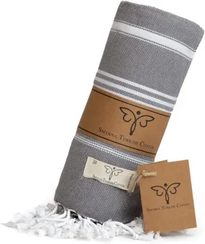 SMYRNA TURKISH COTTON Beach Blanket – Sand-Free Oversized Beach Throw 50x60 – Quick-Dry Lightweight Turkish Towel for Beach, Pool, Picnic & Outdoor Travel – Eco-Friendly Recycled Cotton, Dark Gray