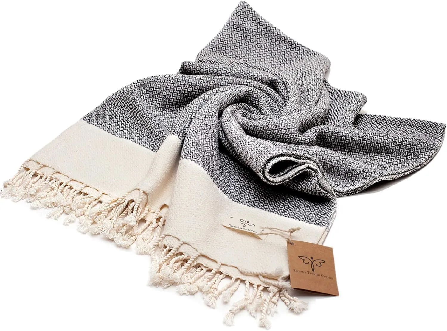 SMYRNA TURKISH COTTON Throw Blanket Vintage Series, 50x60 inch, Outdoor Blankets, Throws and Blankets for Couch, Sofa, Bed, Chair, Beach Picnic, Travel Boho Turkish Blanket Throw, Gray