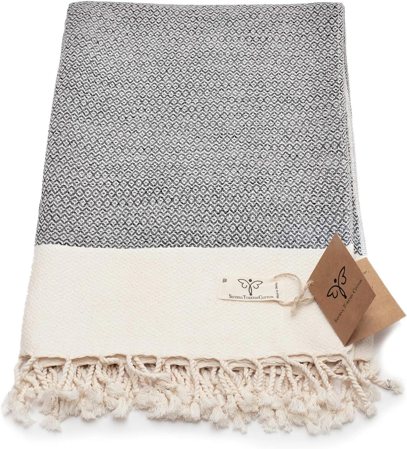 SMYRNA TURKISH COTTON Throw Blanket Vintage Series, 50x60 inch, Outdoor Blankets, Throws and Blankets for Couch, Sofa, Bed, Chair, Beach Picnic, Travel Boho Turkish Blanket Throw, Gray