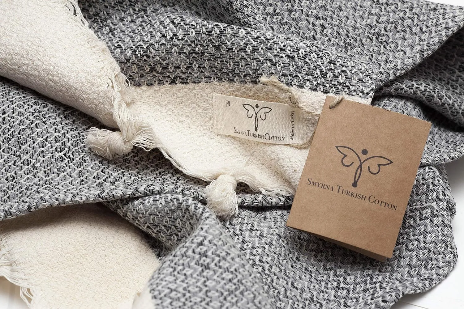 SMYRNA TURKISH COTTON Throw Blanket Vintage Series, 50x60 inch, Outdoor Blankets, Throws and Blankets for Couch, Sofa, Bed, Chair, Beach Picnic, Travel Boho Turkish Blanket Throw, Gray