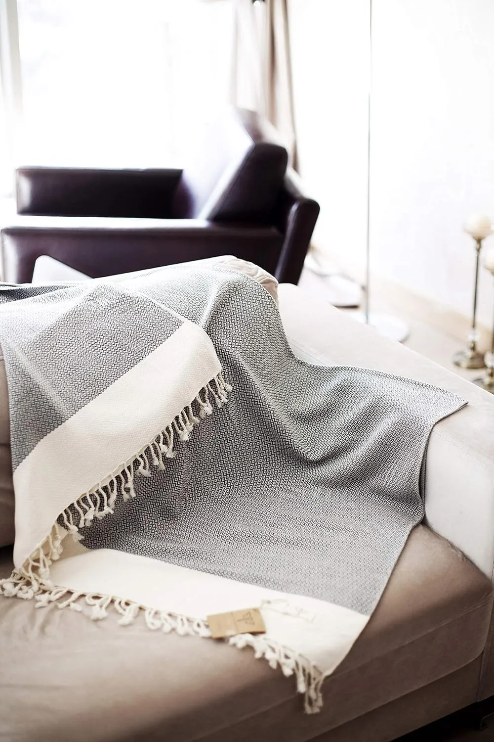 SMYRNA TURKISH COTTON Throw Blanket Vintage Series, 50x60 inch, Outdoor Blankets, Throws and Blankets for Couch, Sofa, Bed, Chair, Beach Picnic, Travel Boho Turkish Blanket Throw, Gray