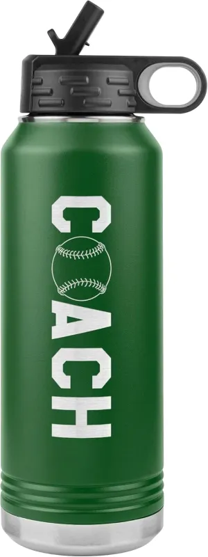 Softball Coach Water Bottle - 32oz Insulated Engraved Stainless Steel Flip Top with Straw Softball Coach Gift Green