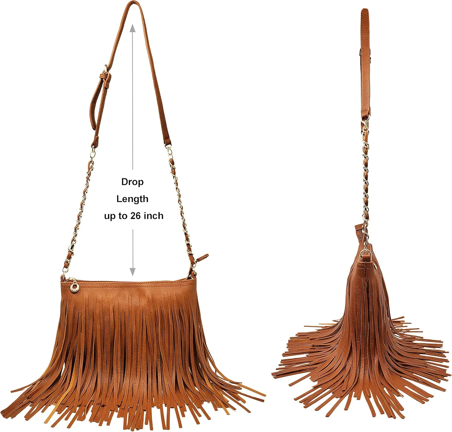 Solene Fringe Crossbody Shoulder Bag with Strap, Tassel Messenger bag, Country Style Western Fringe Purse for Women