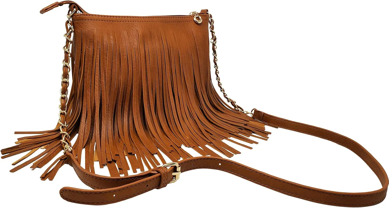 Solene Fringe Crossbody Shoulder Bag with Strap, Tassel Messenger bag, Country Style Western Fringe Purse for Women