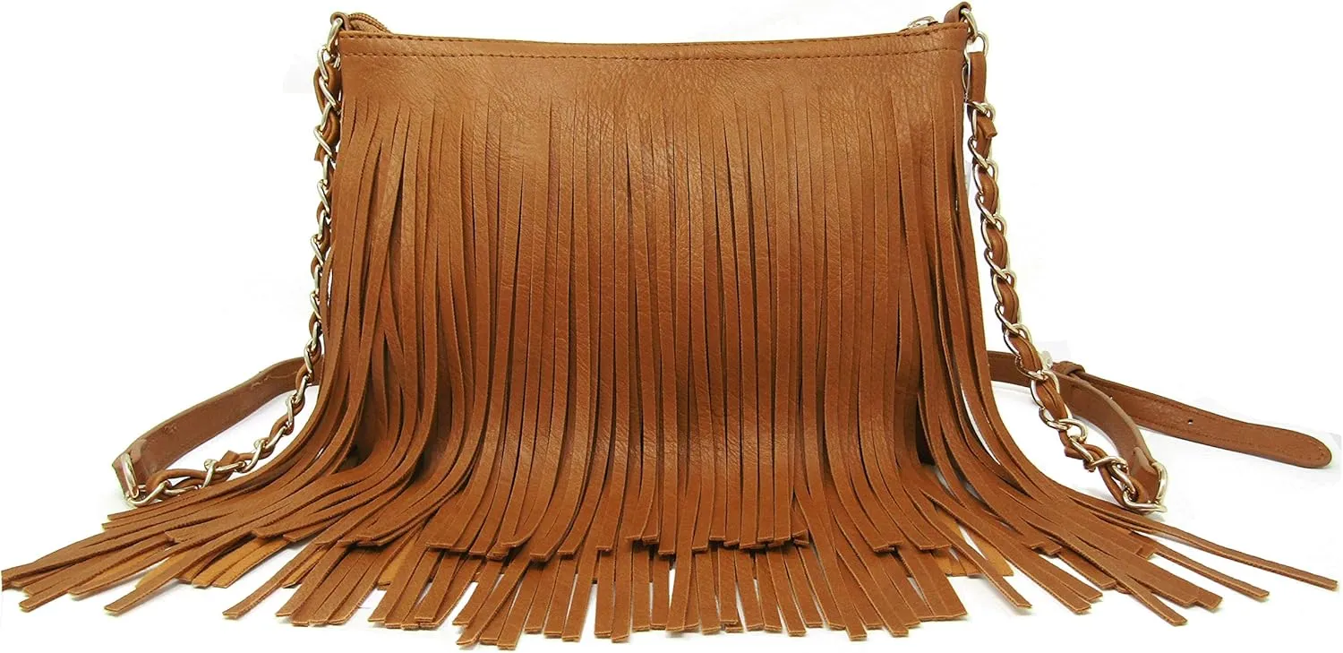 Solene Fringe Crossbody Shoulder Bag with Strap, Tassel Messenger bag, Country Style Western Fringe Purse for Women