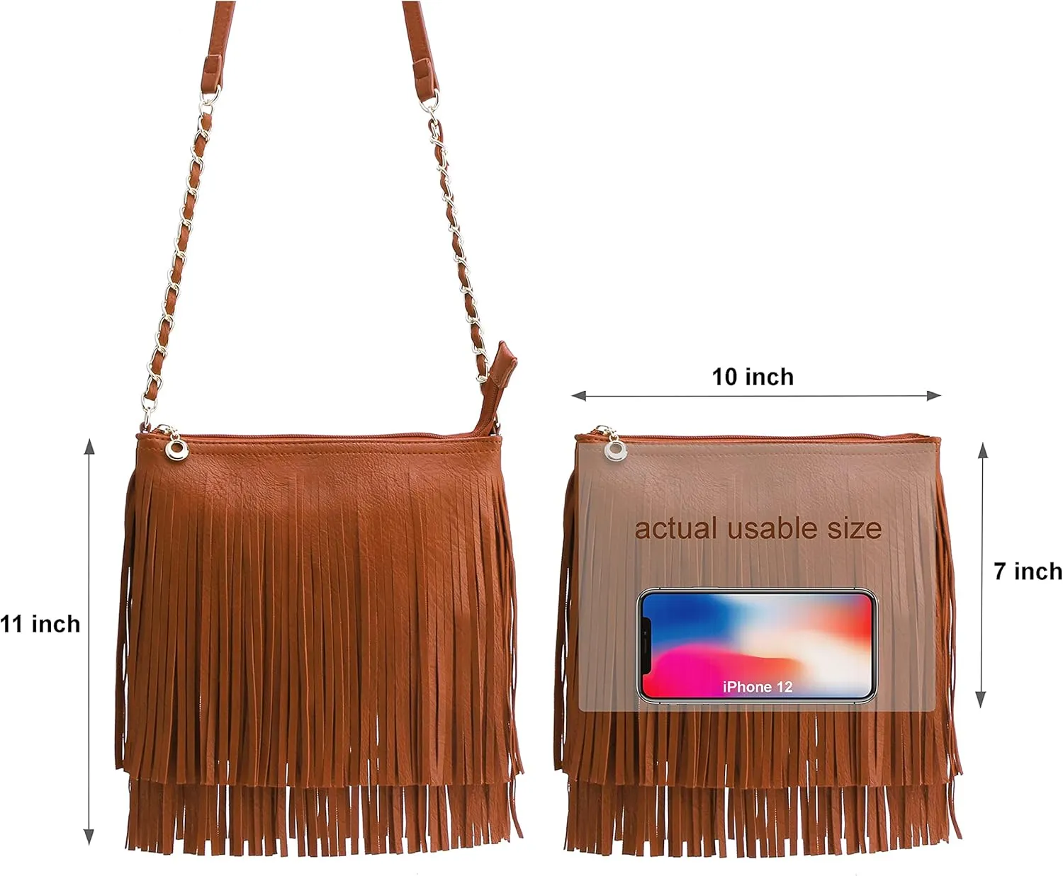 Solene Fringe Crossbody Shoulder Bag with Strap, Tassel Messenger bag, Country Style Western Fringe Purse for Women