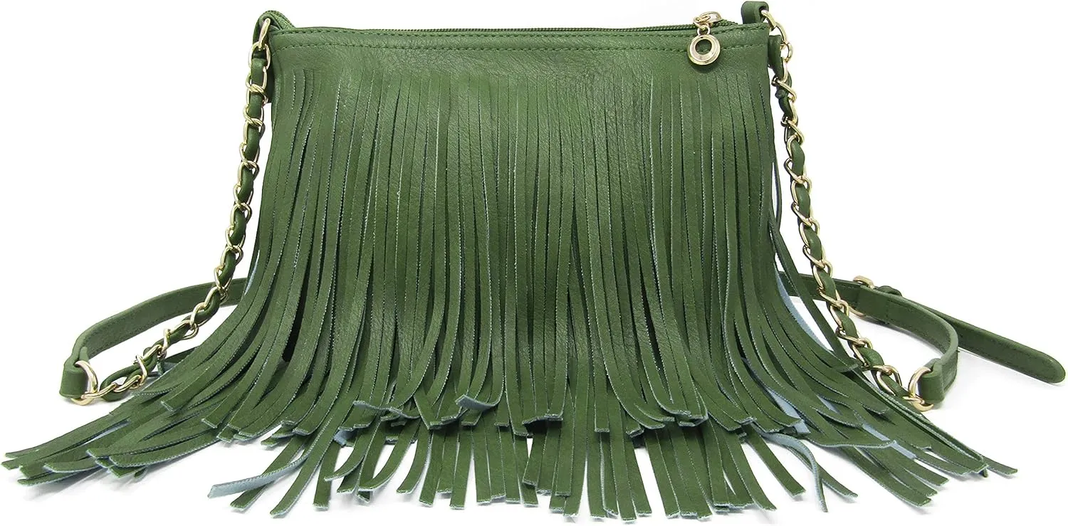 Solene Fringe Crossbody Shoulder Bag with Strap, Tassel Messenger bag, Country Style Western Fringe Purse for Women