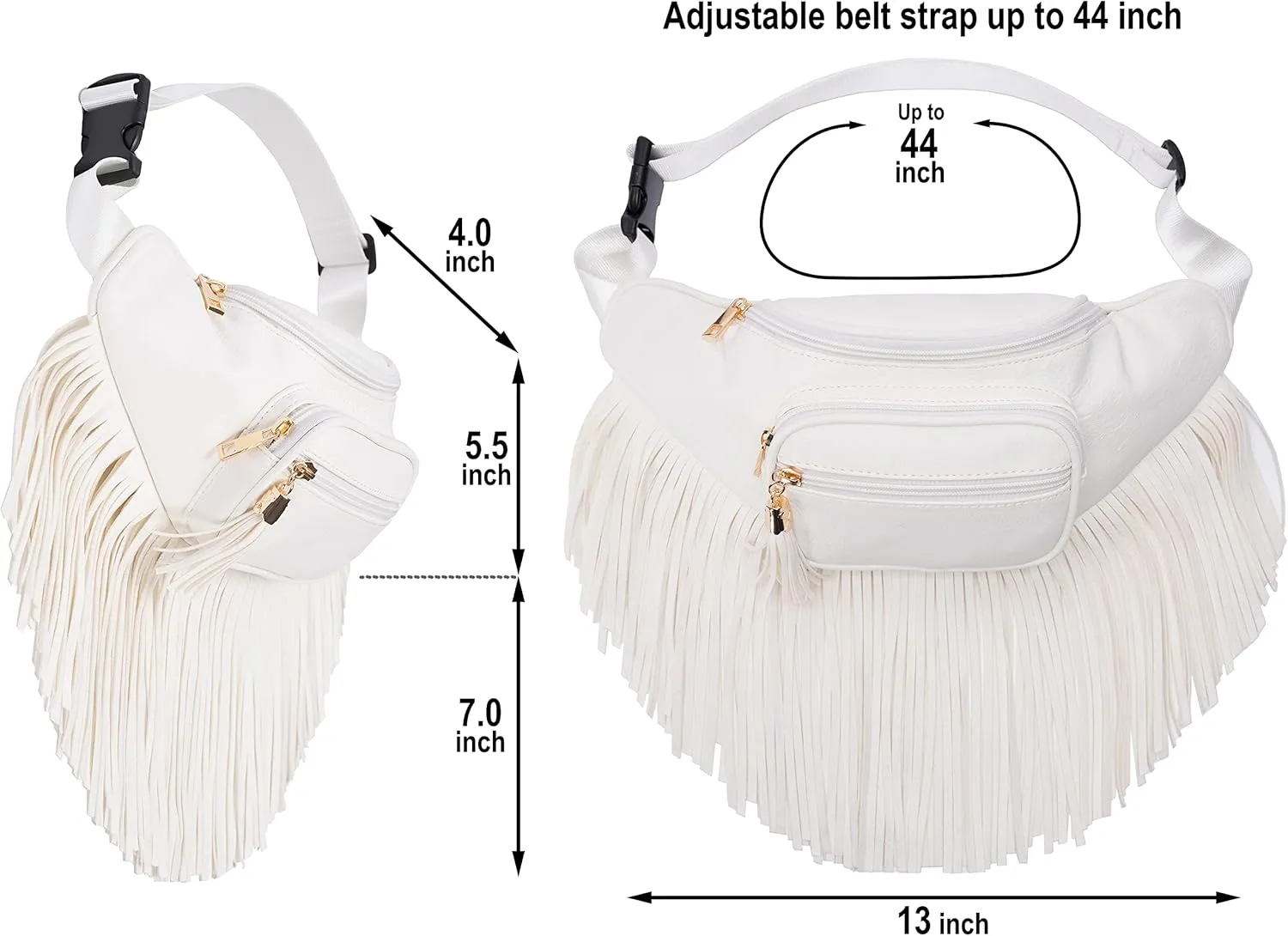 Solene Fringe Waist bag for women with Multi Zipper Pockets