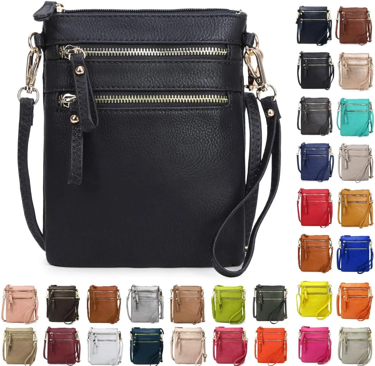 Solene Small Crossbody Bag for Women, Multi Zip Pockets with Detachable Wristlet, Lightweight Travel Purse, Cell Phone Pouch