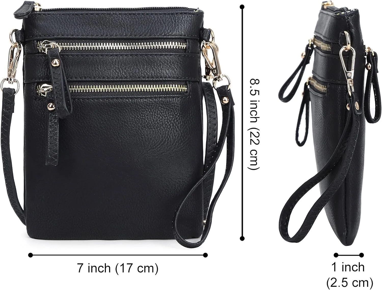 Solene Small Crossbody Bag for Women, Multi Zip Pockets with Detachable Wristlet, Lightweight Travel Purse, Cell Phone Pouch