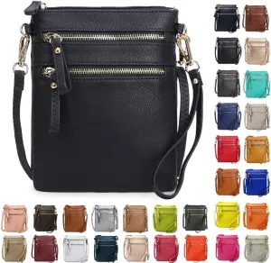 Solene Small Crossbody Bag for Women, Multi Zip Pockets with Detachable Wristlet, Lightweight Travel Purse, Cell Phone Pouch