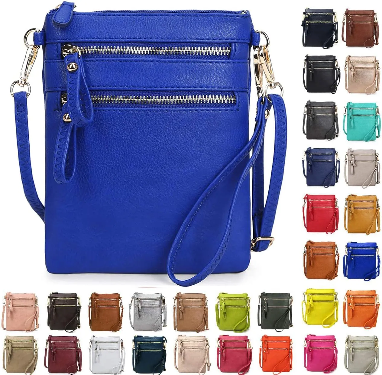 Solene Small Crossbody Bag for Women, Multi Zip Pockets with Detachable Wristlet, Lightweight Travel Purse, Cell Phone Pouch