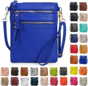 Solene Small Crossbody Bag for Women, Multi Zip Pockets with Detachable Wristlet, Lightweight Travel Purse, Cell Phone Pouch