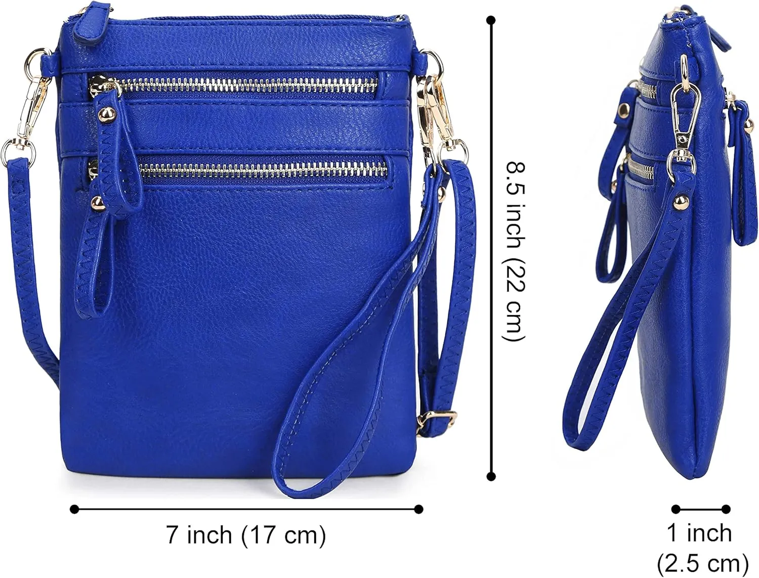 Solene Small Crossbody Bag for Women, Multi Zip Pockets with Detachable Wristlet, Lightweight Travel Purse, Cell Phone Pouch