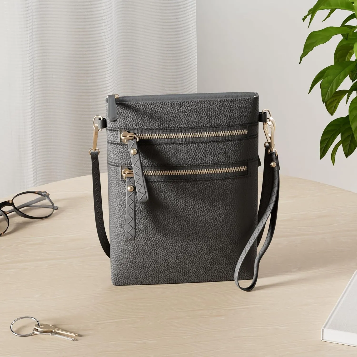 Solene Small Crossbody Bag for Women, Multi Zip Pockets with Detachable Wristlet, Lightweight Travel Purse, Cell Phone Pouch