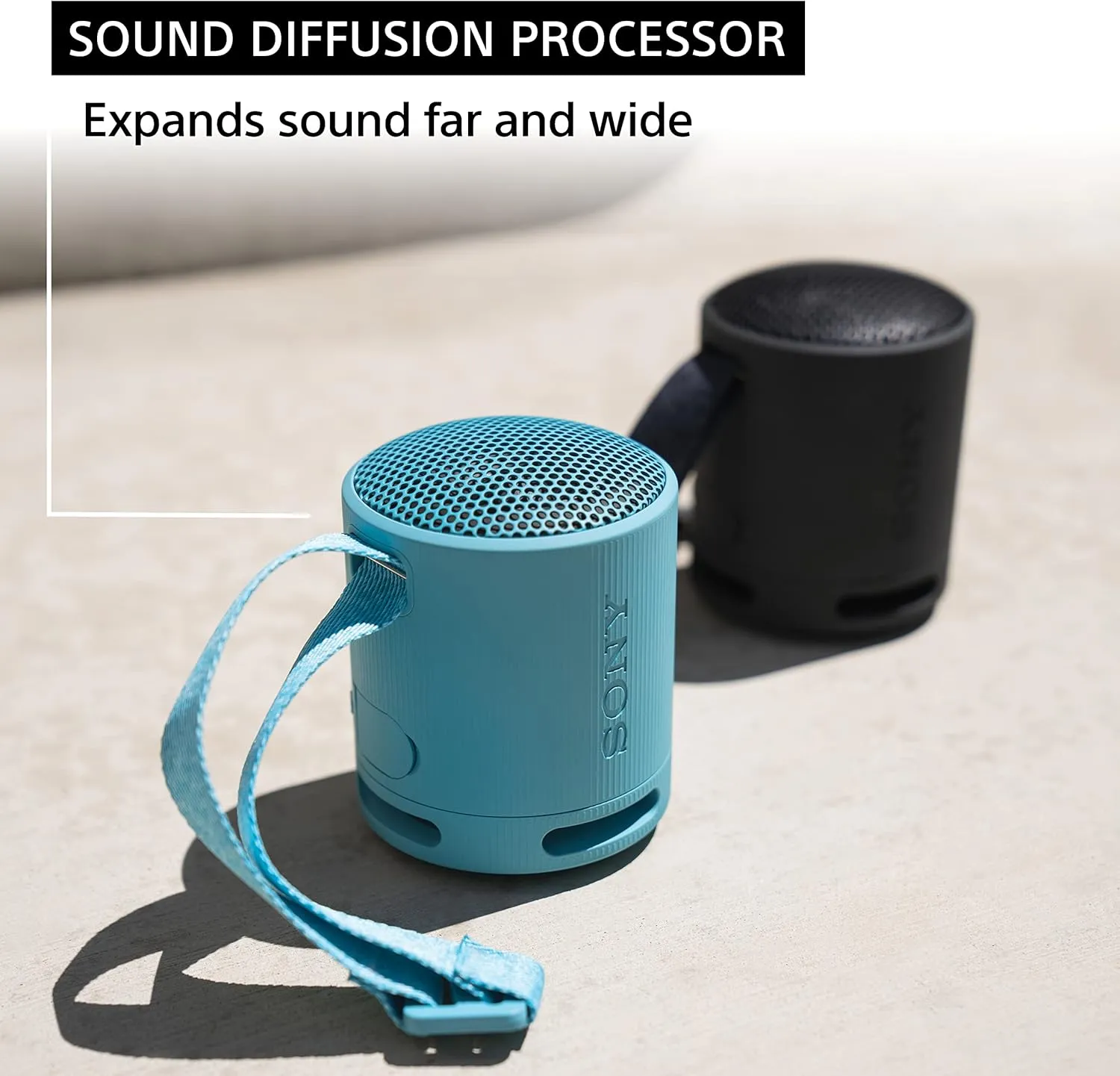 Sony SRS-XB100 Wireless Bluetooth Portable Lightweight Super-Compact Travel Speaker, Durable IP67 Waterproof & Dustproof Shower Speaker, 16 Hr Battery, Versatile Strap, Hands-free Calling, Light Gray