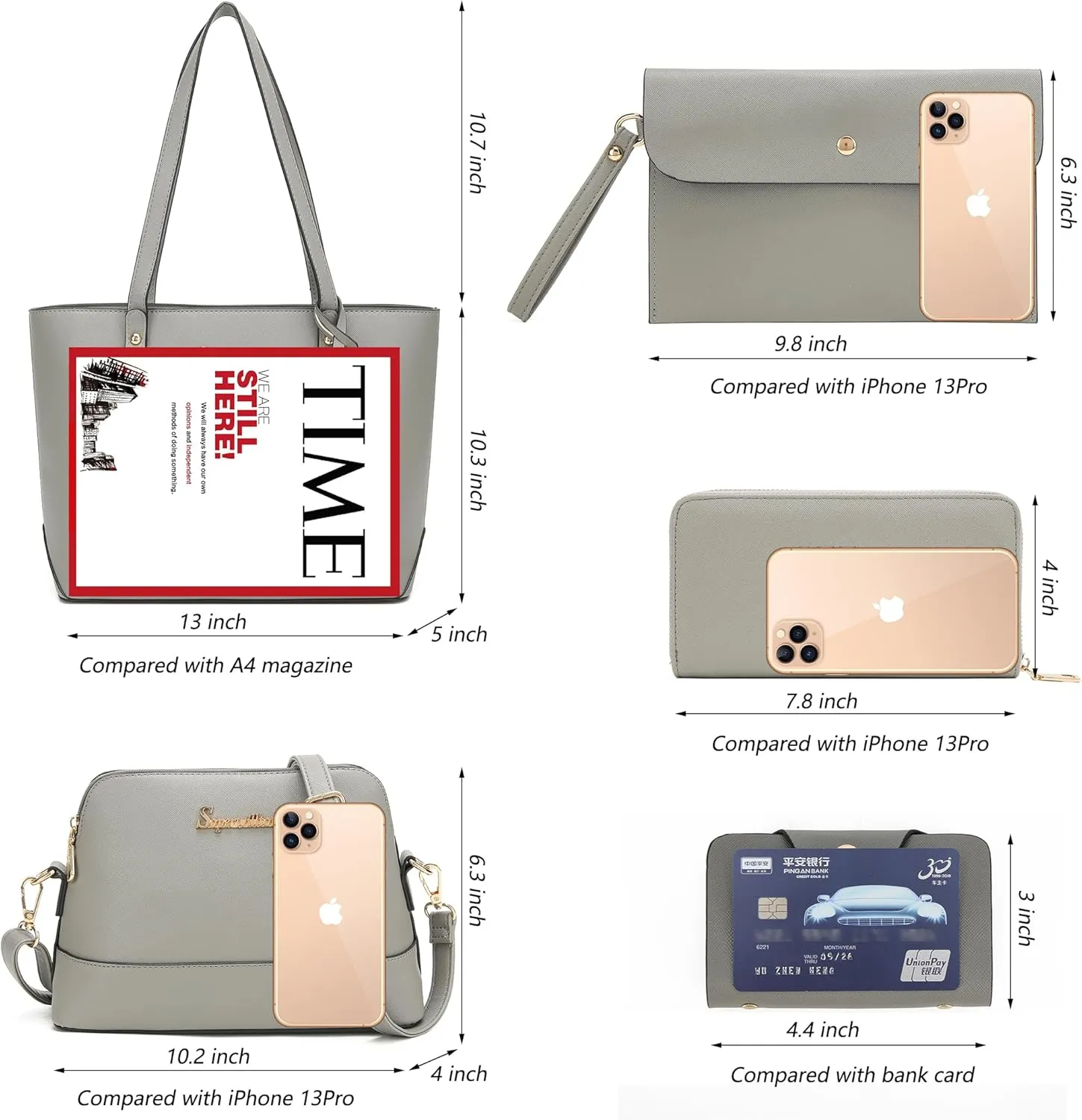 Soperwillton Handbag for Women Wallet Tote Bag Shoulder Bags Top Handle Satchel 5pcs Purse Set