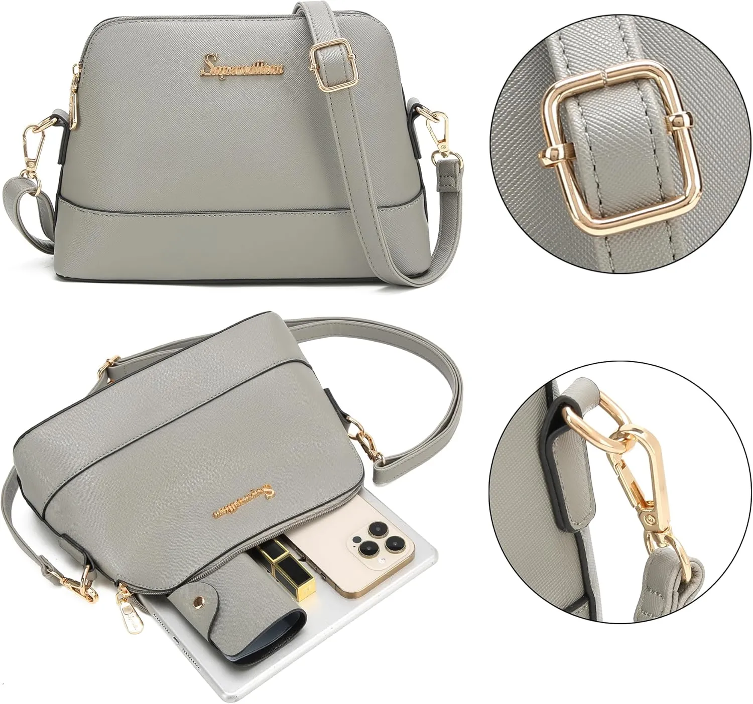 Soperwillton Handbag for Women Wallet Tote Bag Shoulder Bags Top Handle Satchel 5pcs Purse Set
