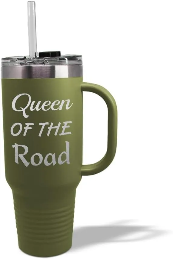Speedy Pros Stainless-Steel Coffee Tumbler with Lid & Straw Queen of The Road Cars & Transportation Off-Road Vehicles Insulated Engraved Travel Mugs Forest Green 40 Oz
