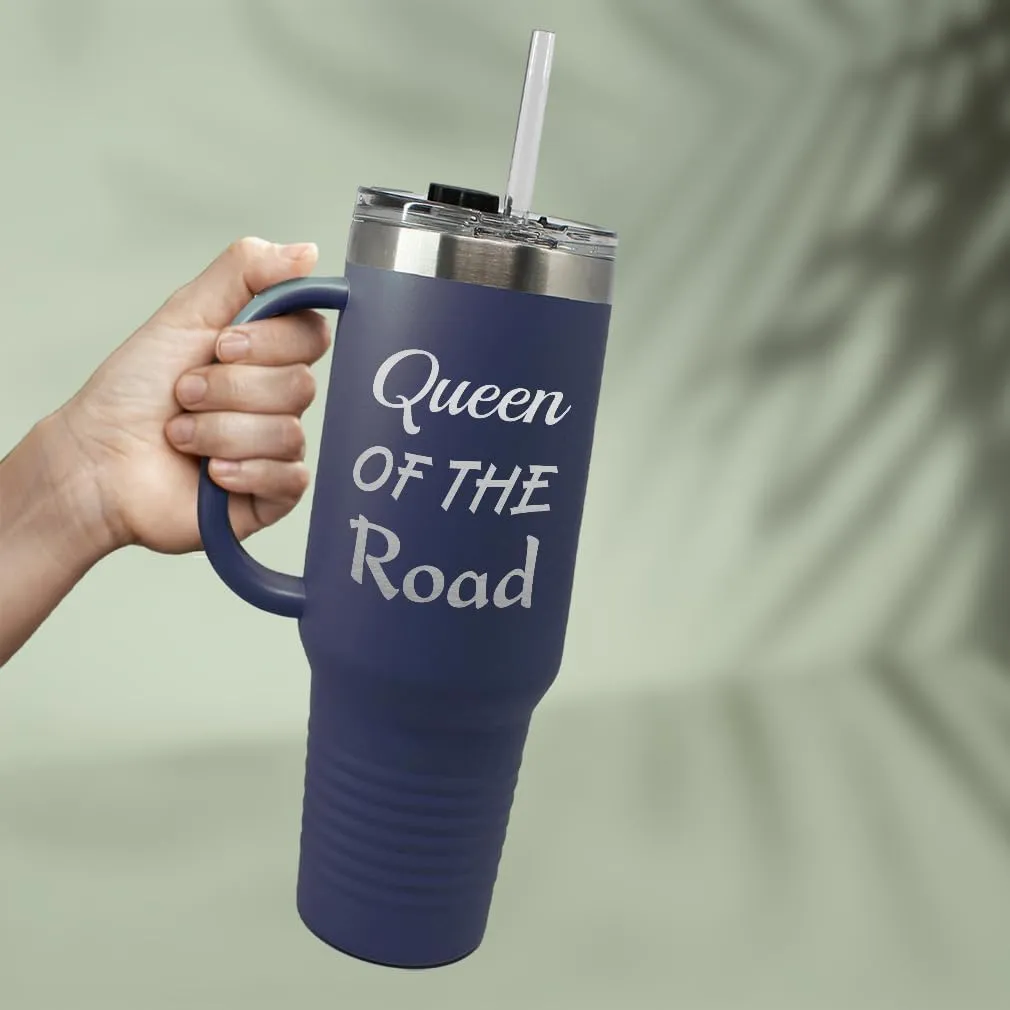 Speedy Pros Stainless-Steel Coffee Tumbler with Lid & Straw Queen of The Road Cars & Transportation Off-Road Vehicles Insulated Engraved Travel Mugs Forest Green 40 Oz