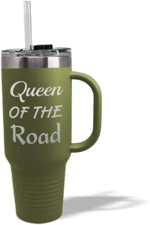 Speedy Pros Stainless-Steel Coffee Tumbler with Lid & Straw Queen of The Road Cars & Transportation Off-Road Vehicles Insulated Engraved Travel Mugs Forest Green 40 Oz