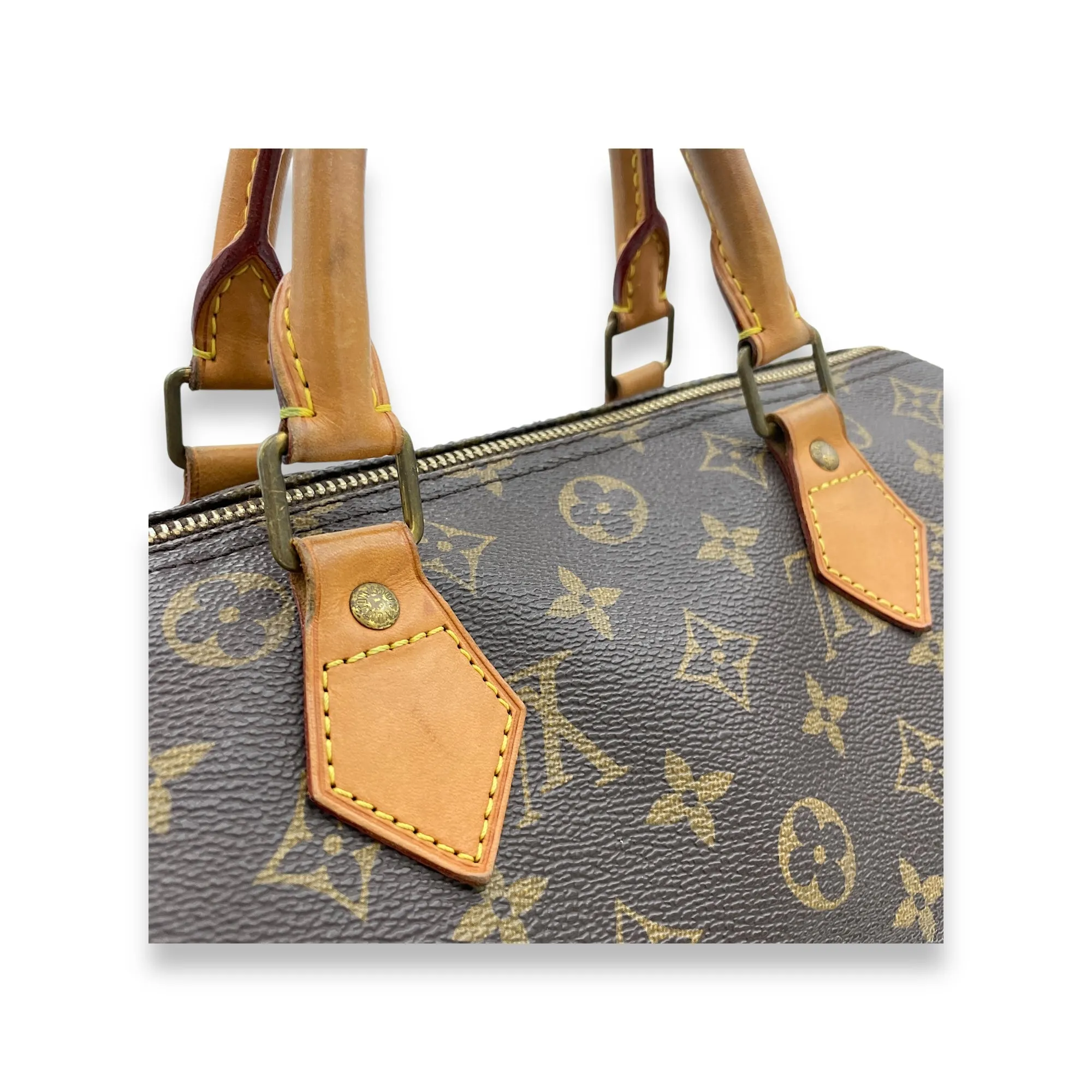 Speedy Top Handle Bag 30 Brown in Monogram Coated Canvas, Gold hardware