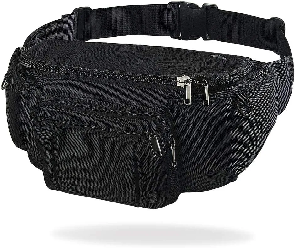 Sports Fanny Pack for Men Women, Outdoor Waist Pack Bag with 6 Zipper Pockets, Super Capacity Bum Bag with Adjustable Belt for Traveling Hiking Cycling Workout Casual
