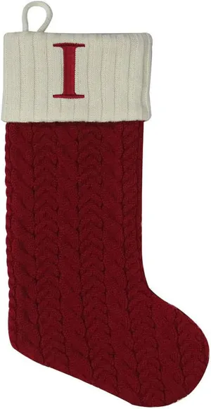 St. Nicholas Square Red Cable Knit Monogram Christmas Stocking, 21-Inch (Letter I)