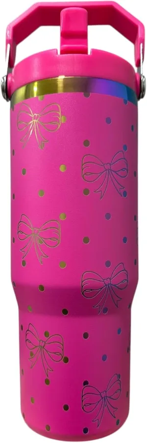 Stainless steel water bottle 40oz cup Longhorn Bottle Bull tumbler Cow gift Western cup Western water bottle (30oz Hot pink/rainbow(68)-Bow/polka dot(F24))