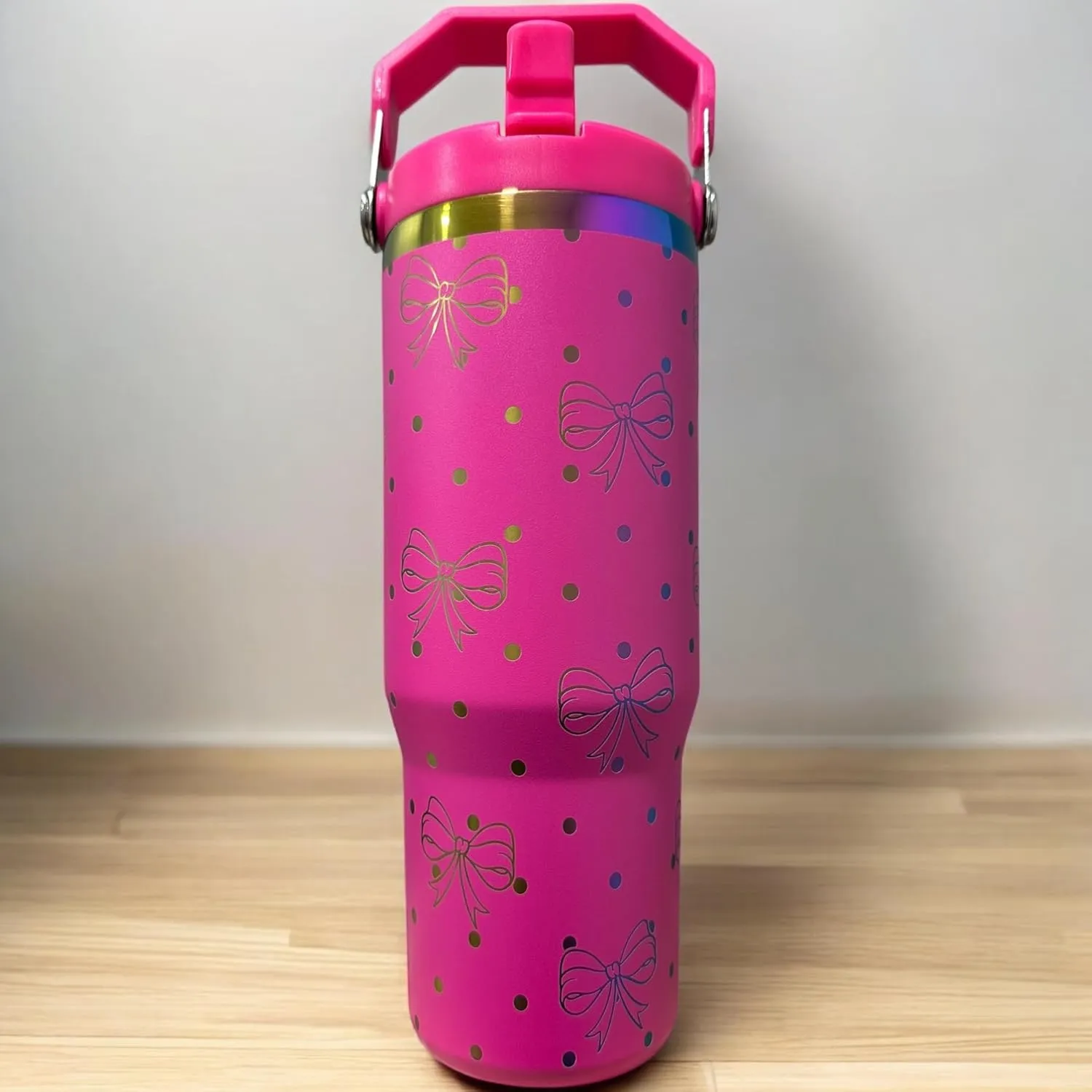 Stainless steel water bottle 40oz cup Longhorn Bottle Bull tumbler Cow gift Western cup Western water bottle (30oz Hot pink/rainbow(68)-Bow/polka dot(F24))