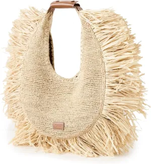 STAUD Women's Large Raffia Moon Tote Bag