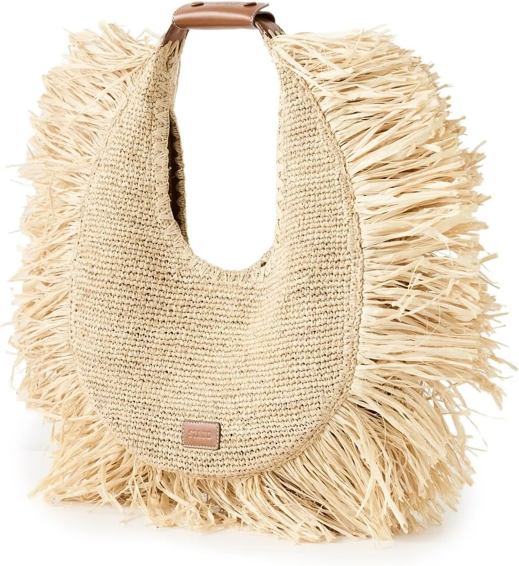STAUD Women's Large Raffia Moon Tote Bag