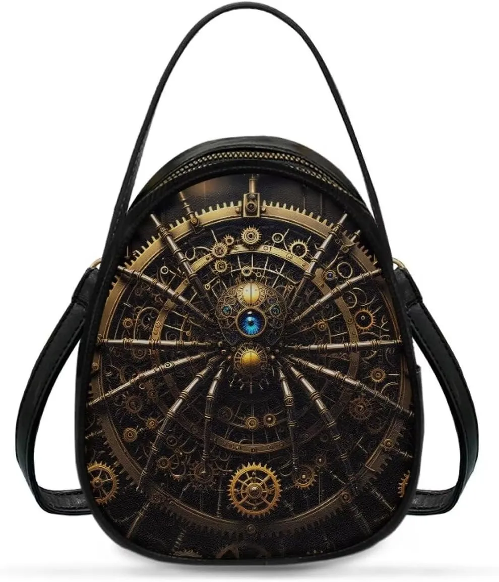 Steampunk Small Crossbody Bag PU Leather Phone Pouch Purse for Women, Top-Handle Shoulder Bags, 6.5x3.15x7.5inch