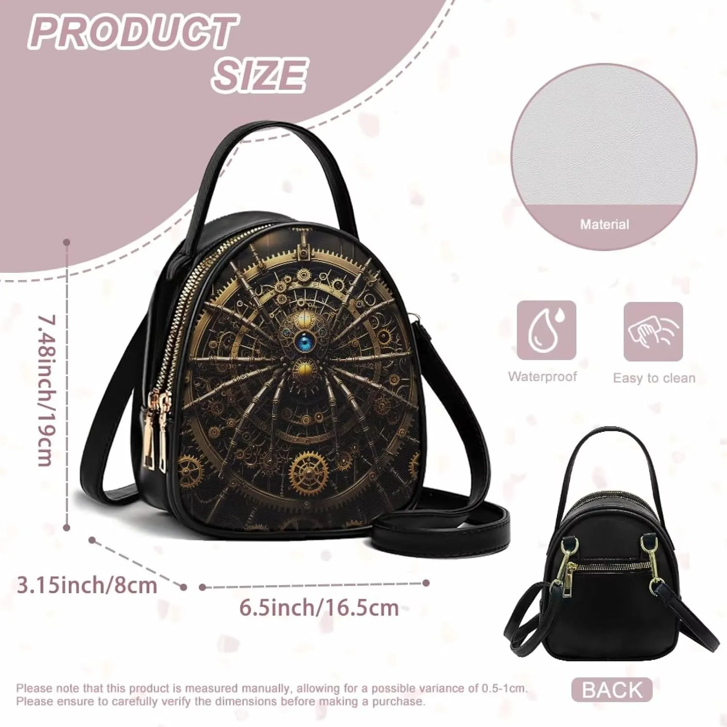 Steampunk Small Crossbody Bag PU Leather Phone Pouch Purse for Women, Top-Handle Shoulder Bags, 6.5x3.15x7.5inch